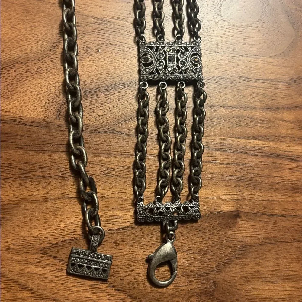 Gunmetal Silver Chain Belt with Rhinestones Vintage Gunmetal Silver Metal Rhinestone Flower Chain Belt  main image 3